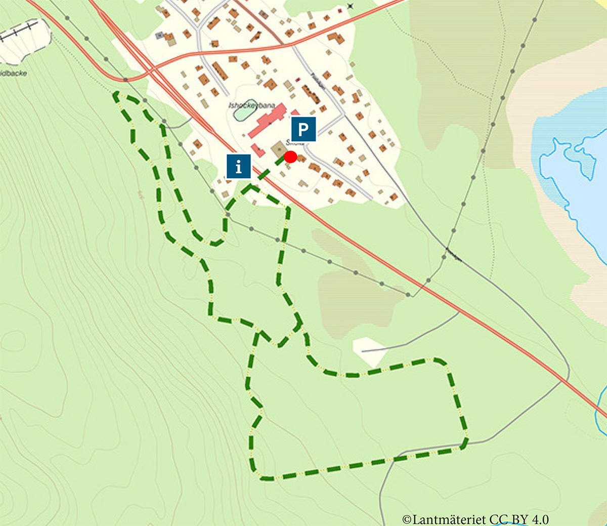 Karta över Röätan med elljusspåret utritat.