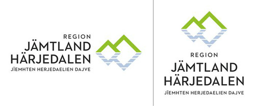 Logotyp för Region Jämtland Härjedalen med två kvadratiska symboler som symboliserar fjälltoppar och vattendrag.