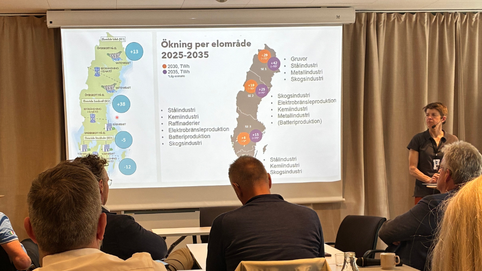 En person håller en presentation vid en storbildskärm.