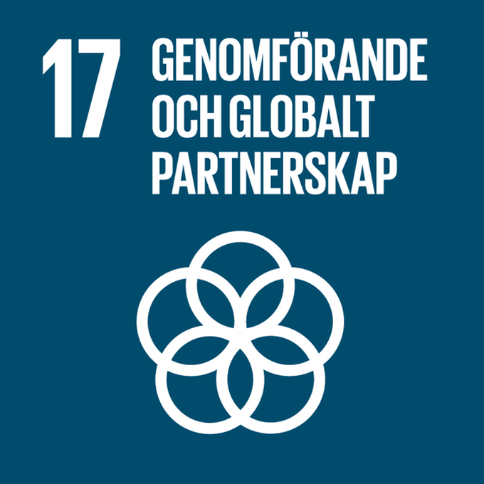 Bild på ikon för Mål 17 genomförande och globalt partnerskap