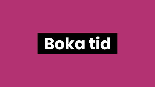 En rosa bakgrund. På en svart platta mitt i bilden står det "Boka tid".